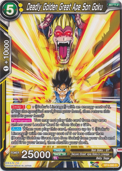 Deadly Golden Great Ape Son Goku - BT4-080 - Common (Foil) available at 401 Games Canada