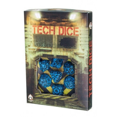 Dice Set - Q-Workshop - 7 Piece Set - Tech Dice - Blue/Black available at 401 Games Canada