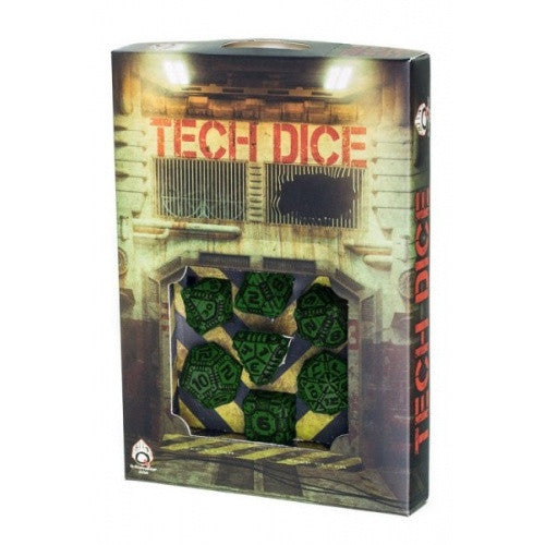 Dice Set - Q-Workshop - 7 Piece Set - Tech Dice - Green/Black available at 401 Games Canada