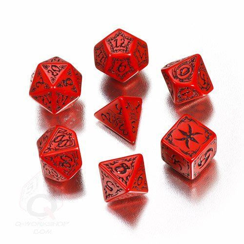 Dice Set - Q-Workshop - 7 Piece Set - Tribal - Red/Black available at 401 Games Canada