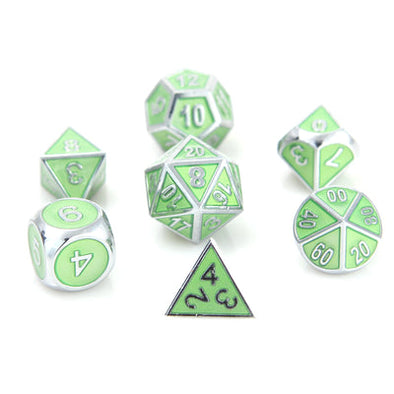 Die Hard - 7 Piece Set - Metal - Gemstone - Silver Peridot available at 401 Games Canada