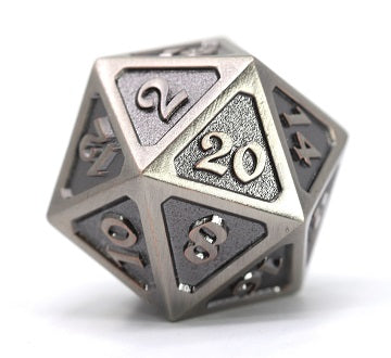 Dire D20 - Mythica - Battleworn Silver available at 401 Games Canada