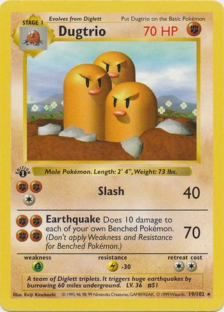 Dugtrio - 19/102 - Rare - 1st Edition available at 401 Games Canada