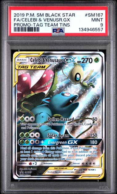 CELEBI & VENUSR.GX (SM167) - POKEMON SM BLACK STAR PROMO - PROMO-TAG TEAM TINS - MINT 9