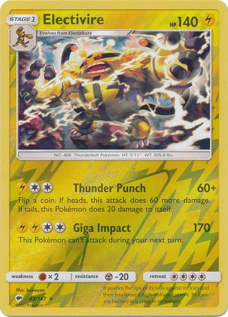 Electivire - 43/147 - Rare - Reverse Holo available at 401 Games Canada