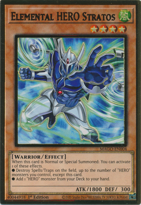 Elemental HERO Stratos - MAGO-EN004 - Premium Gold Rare - 1st Edition available at 401 Games Canada