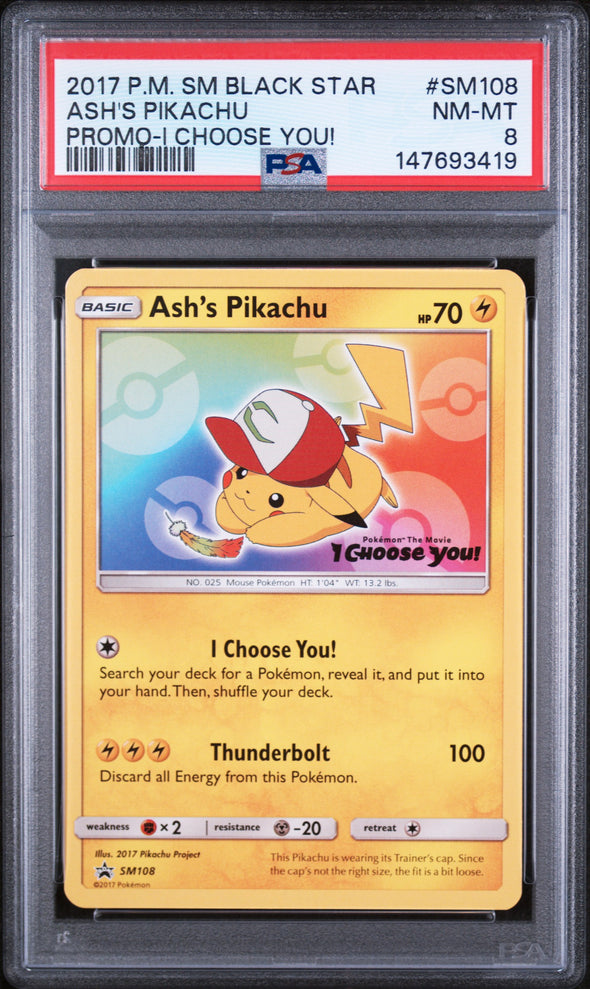 ASH'S PIKACHU (SM108) - POKEMON SM BLACK STAR PROMO - PROMO-I CHOOSE YOU! - NM-MT 8