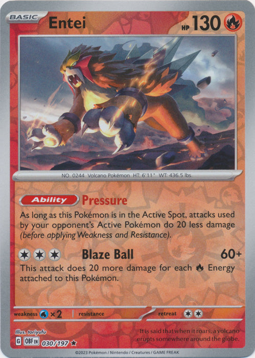 Entei - 030/197 - Rare - Reverse Holo available at 401 Games Canada