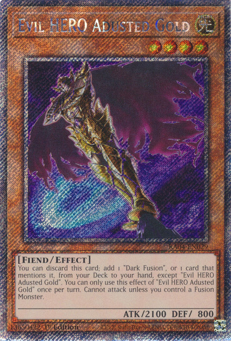 Evil HERO Adusted Gold (Platinum Secret Rare) - RA04-EN029 - Platinum Secret Rare - 1st Edition