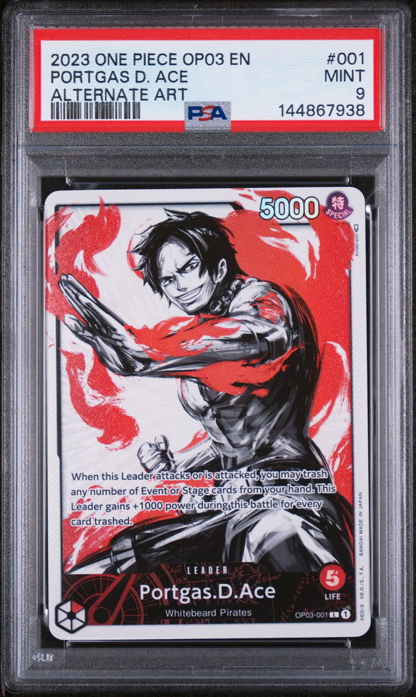 PORTGAS D. ACE (001) - ONE PIECE OP03-PILLARS OF STRENGTH - ALTERNATE ART - MINT 9