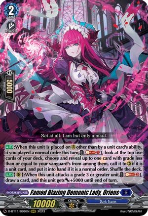 Famed Blazing Demonic Lady, Oriens - D-BT11/006EN - Triple Rare available at 401 Games Canada