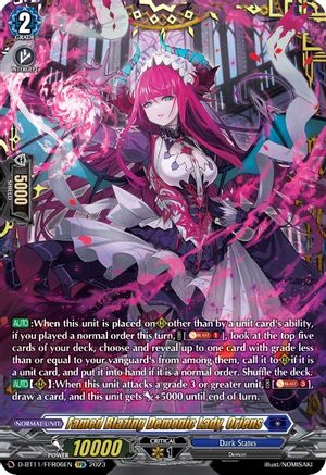 Famed Blazing Demonic Lady, Oriens - D-BT11/FFR06EN - Double Frame Rare available at 401 Games Canada