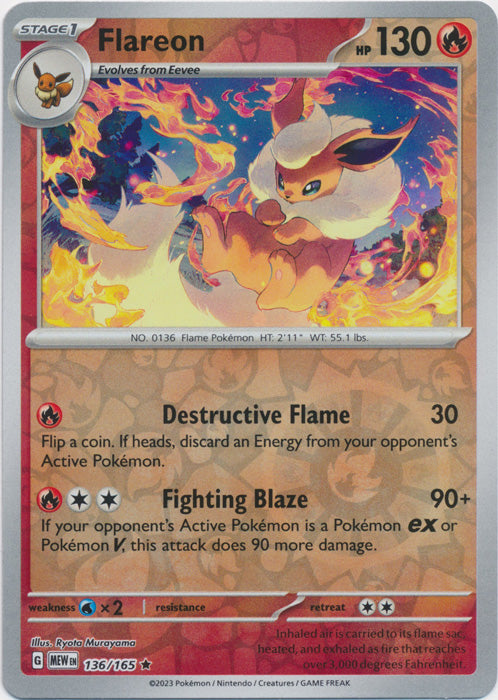 Flareon - 136/165 - Rare - Reverse Holo available at 401 Games Canada