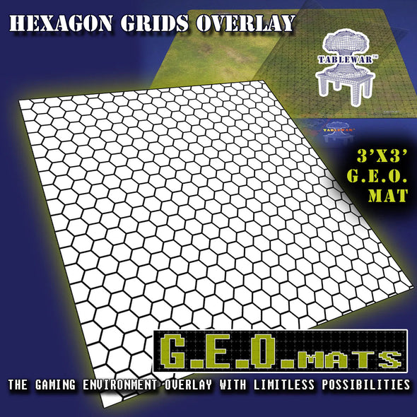 G.E.O. Mats - 3x3 - 1" Hex Grid Overlay In Black available at 401 Games Canada