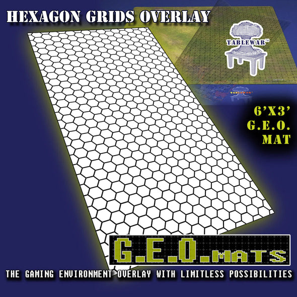 G.E.O. Mats - 6x3 - 1" Hex Grid Overlay In Black available at 401 Games Canada