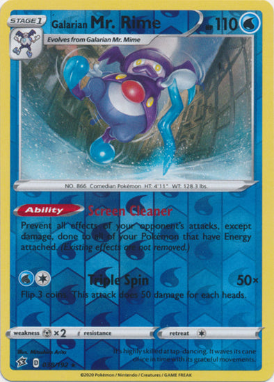 Galarian Mr. Rime - 038/192 - Rare - Reverse Holo available at 401 Games Canada