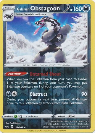 Galarian Obstagoon - 119/202 - Holo Rare - Reverse Holo available at 401 Games Canada