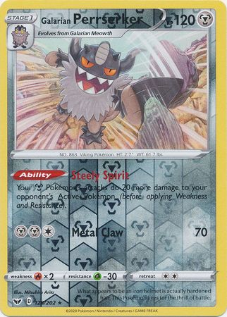 Galarian Perrserker - 128/202 - Holo Rare - Reverse Holo available at 401 Games Canada