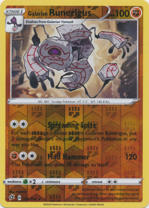 Galarian Runerigus - 102/192 - Rare - Reverse Holo available at 401 Games Canada