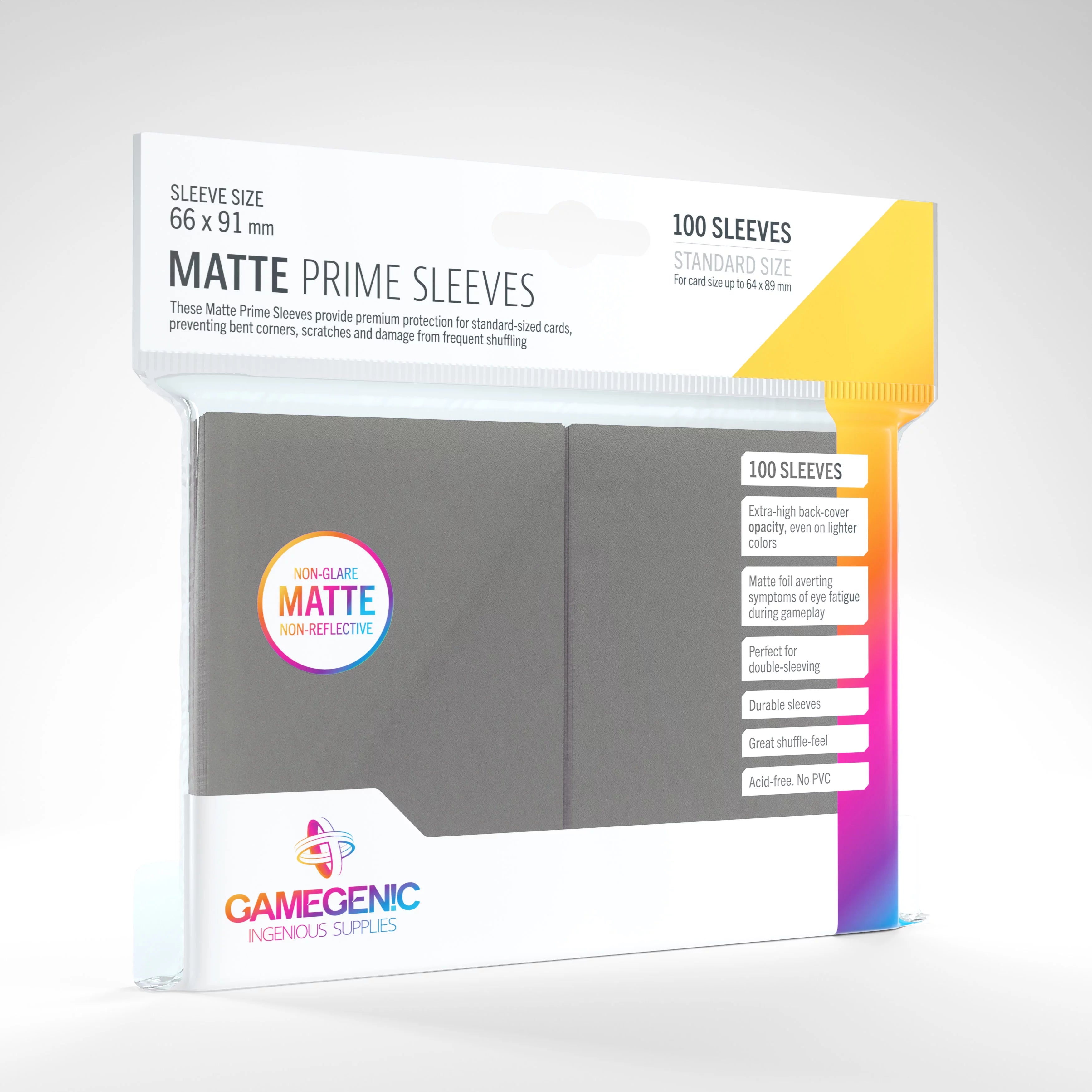 Gamegenic Prime Sleeves 100 Unités – Noir Mat, Protection Premium 66x91 Mm Pour Cartes De Jeux, Idéal Double-Sleeving, Brassage Fluide
