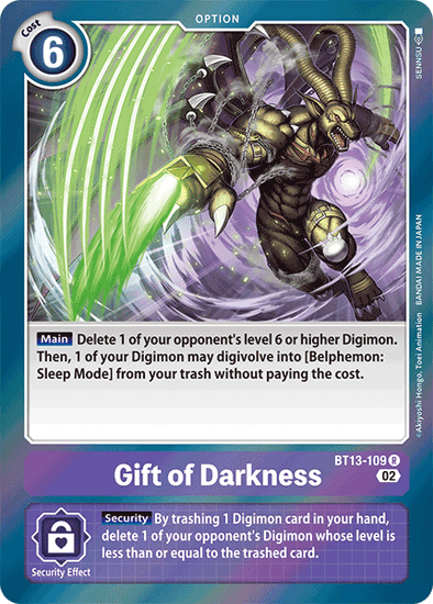 Gift of Darkness - BT13-109 - Rare available at 401 Games Canada