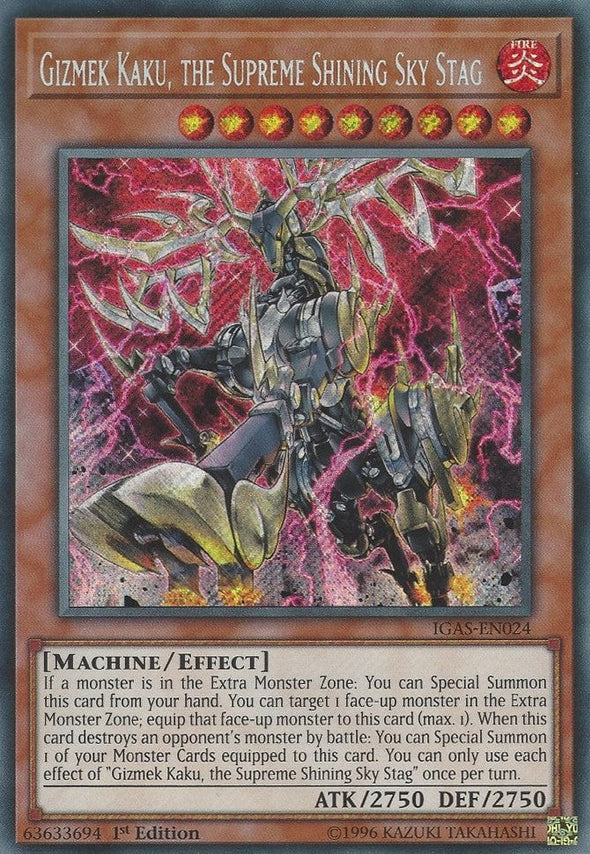 Gizmek Kaku, the Supreme Shining Sky Stag - IGAS-EN024 - Secret Rare - 1st Edition available at 401 Games Canada