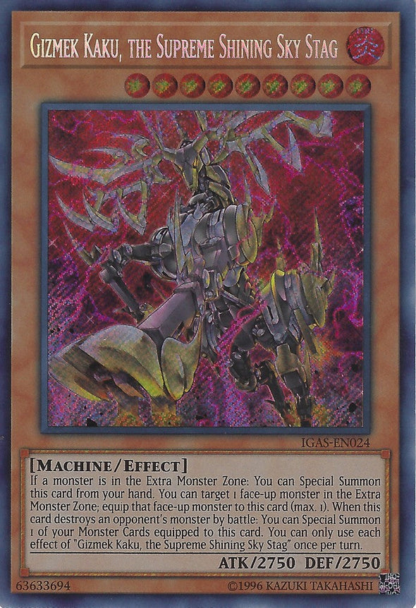 Gizmek Kaku, the Supreme Shining Sky Stag - IGAS-EN024 - Secret Rare - Unlimited available at 401 Games Canada