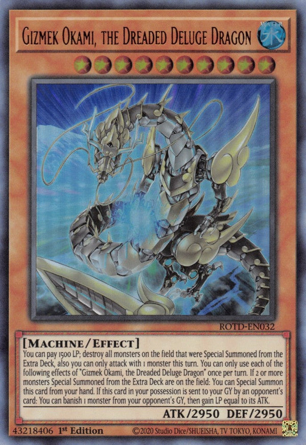 Gizmek Okami, the Dreaded Deluge Dragon - ROTD-EN032 - Ultra Rare - 1st Edition available at 401 Games Canada