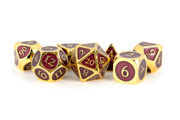 MDG - Metal Poly Dice Set - 16mm Gold with Purple Enamel