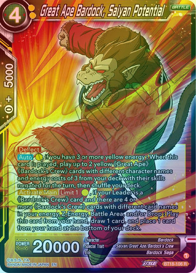 Great Ape Bardock, Saiyan Potential - BT18-106 - Rare (Foil) available at 401 Games Canada