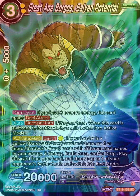 Great Ape Borgos, Saiyan Potential - BT18-104 - Uncommon (Foil) available at 401 Games Canada