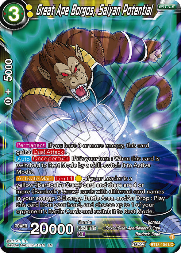 Great Ape Borgos, Saiyan Potential - BT18-104 - Uncommon available at 401 Games Canada