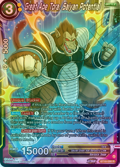 Great Ape Tora, Saiyan Potential - BT18-098 - Rare (Foil) available at 401 Games Canada