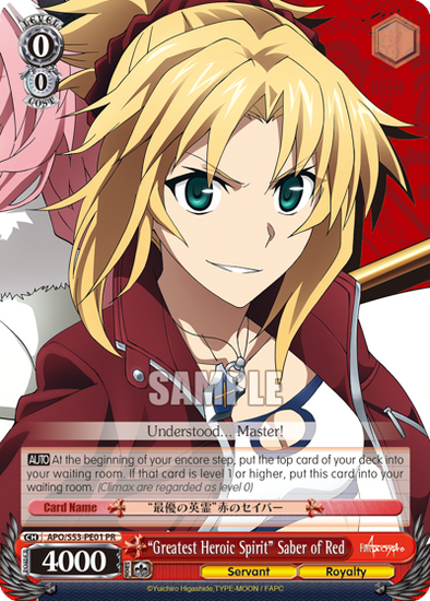 "Greatest Heroic Spirit" Saber of Red - APO/S53-PE01 - Promo available at 401 Games Canada