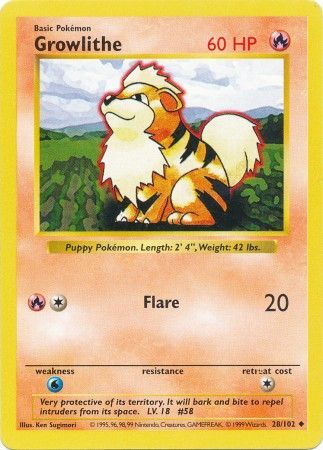 Growlithe - 28/102 - Uncommon - Shadowless available at 401 Games Canada