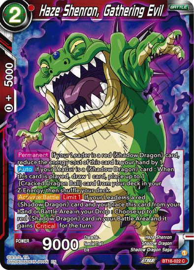 Haze Shenron, Gathering Evil - BT18-022 - Common available at 401 Games Canada