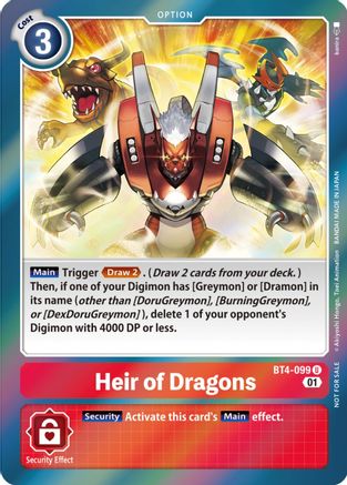 Heir of Dragons (ST-11 Special Entry Pack) - BT4-099 - Uncommon available at 401 Games Canada