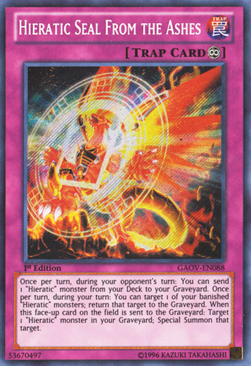 Hieratic Seal From the Ashes - GAOV-EN088 - Secret Rare - 1st Edition available at 401 Games Canada