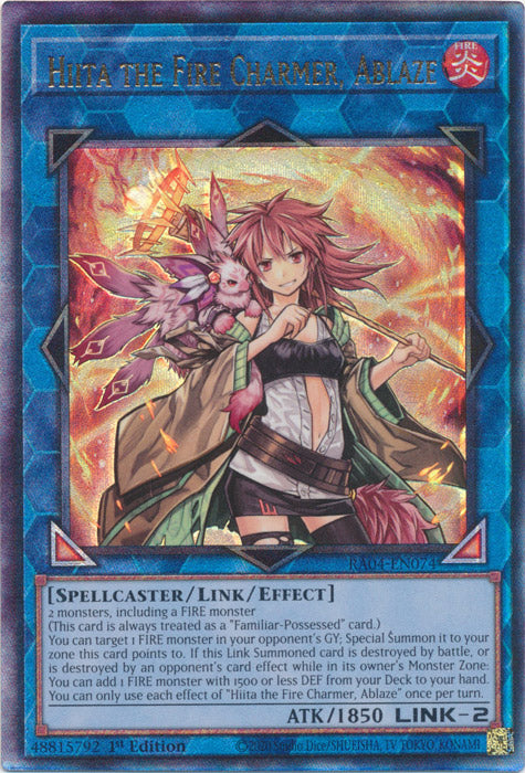 Hiita the Fire Charmer, Ablaze (PUR) - RA04-EN074 - Prismatic Ultimate Rare - 1st Edition