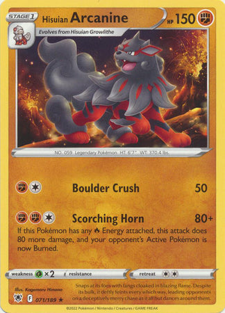 Hisuian Arcanine - 071/189 - Rare available at 401 Games Canada