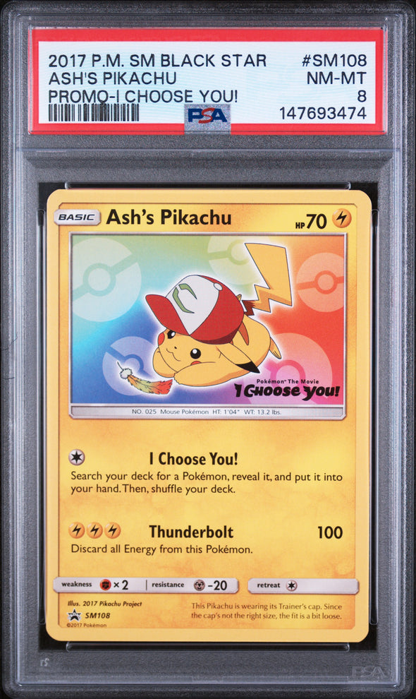 ASH'S PIKACHU (SM108) - POKEMON SM BLACK STAR PROMO - PROMO-I CHOOSE YOU! - NM-MT 8