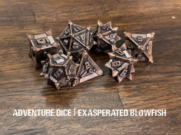 Adventure Dice - 7 Piece Set - Metal - Exasperated Blowfish