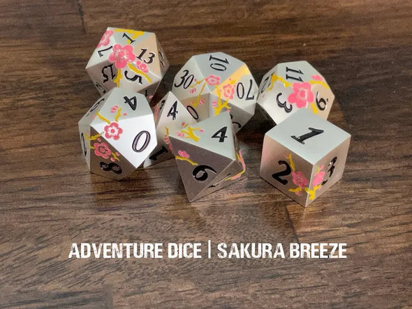 Adventure Dice - 7 Piece Set - Metal - Sakura Breeze