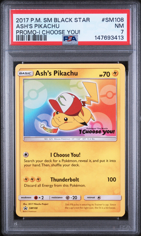 ASH'S PIKACHU (SM108) - POKEMON SM BLACK STAR PROMO - PROMO-I CHOOSE YOU! - NM 7