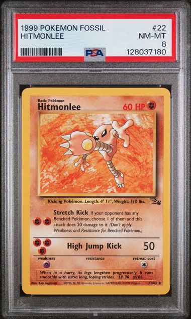Hitmonlee - Fossil - Rare - PSA 8 NM-MT