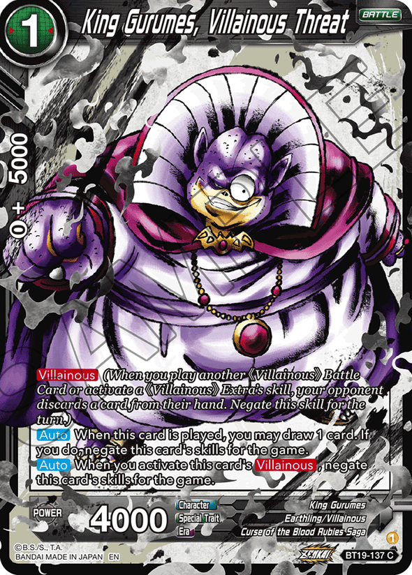 King Gurumes, Villainous Threat - BT19-137 - Common available at 401 Games Canada