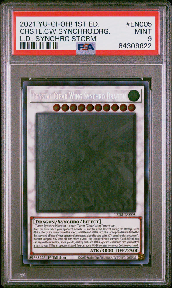 Crystal Clear Wing Synchro Dragon - LED8-EN005 - Ghost Rare - 1st Edition (PSA 9)