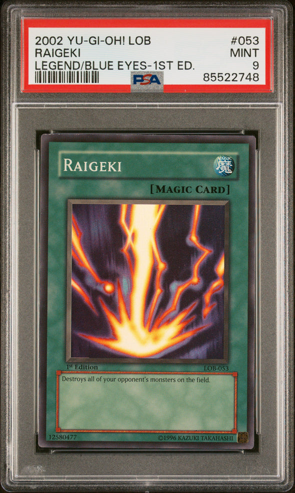 Raigeki [1st Edition] LOB-053 YuGiOh Legend of Blue Eyes White Dragon MINT 9 Minorly Damaged Casing