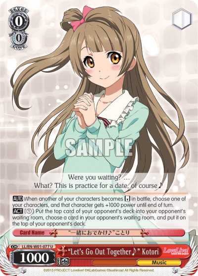 "Let's Go Out Together?" Kotori - LL/EN-W01-077 - Uncommon available at 401 Games Canada