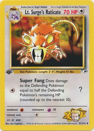 Lt. Surge's Raticate - 51/132 - Uncommon - 1st Edition available at 401 Games Canada